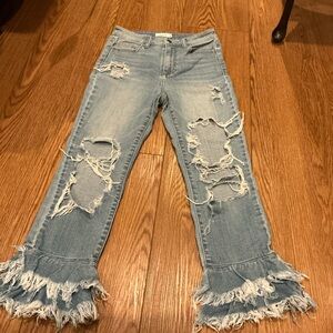 Cello Light Blue Distressed Flare Jeans